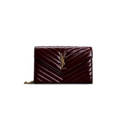 YSL CASSANDRE MATELASSÉ CHAIN WALLET IN OIL WAX LEATHER 377828 (22.5*14*4cm)